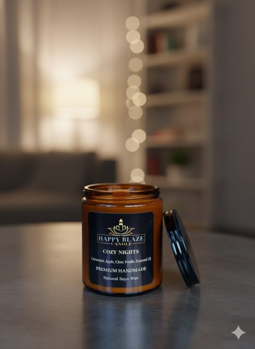 🪵 Cozy Nights | Tarçın & Vanilya Kokulu El Yapımı Soya Mumu | Happy Blaze Candle