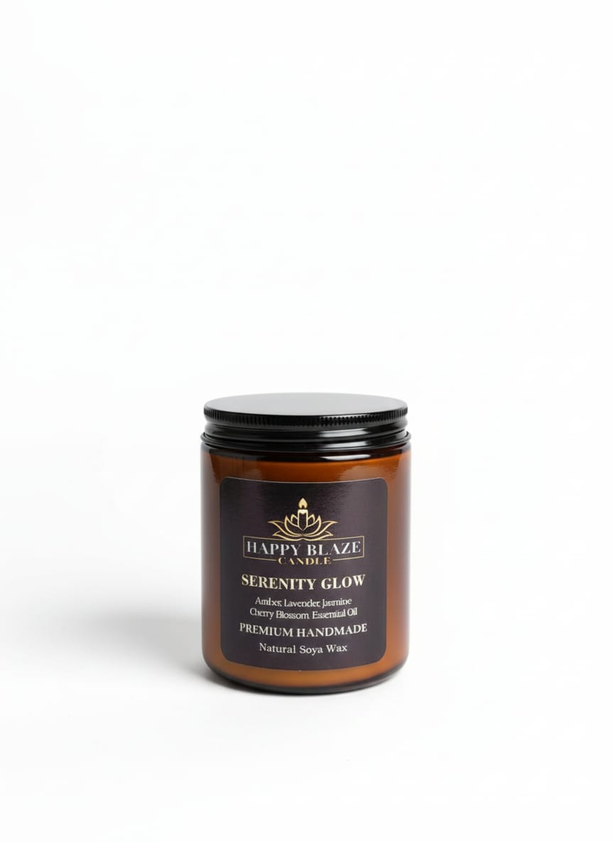 🕯️ Serenity Glow | Amber & Lavanta Kokulu El Yapımı Soya Mumu| Happy Blaze Candle