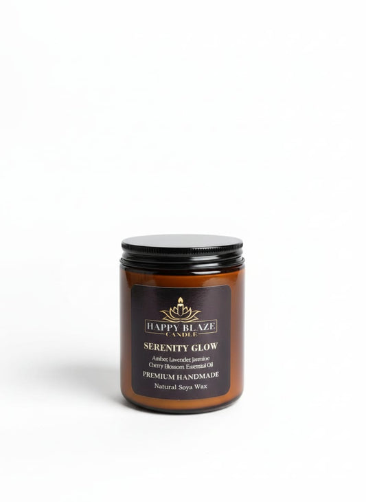 🕯️ Serenity Glow | Amber & Lavanta Kokulu El Yapımı Soya Mumu| Happy Blaze Candle