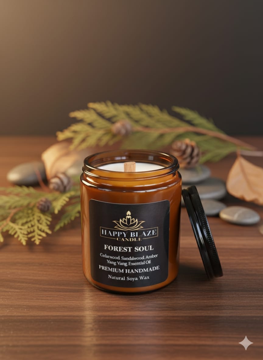 🌲 Forest Soul | Sedir & Sandal Ağacı Kokulu El Yapımı Soya Mumu | Happy Blaze Candle