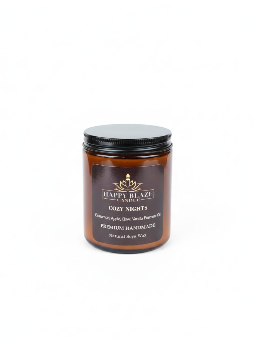 🪵 Cozy Nights | Tarçın & Vanilya Kokulu El Yapımı Soya Mumu | Happy Blaze Candle
