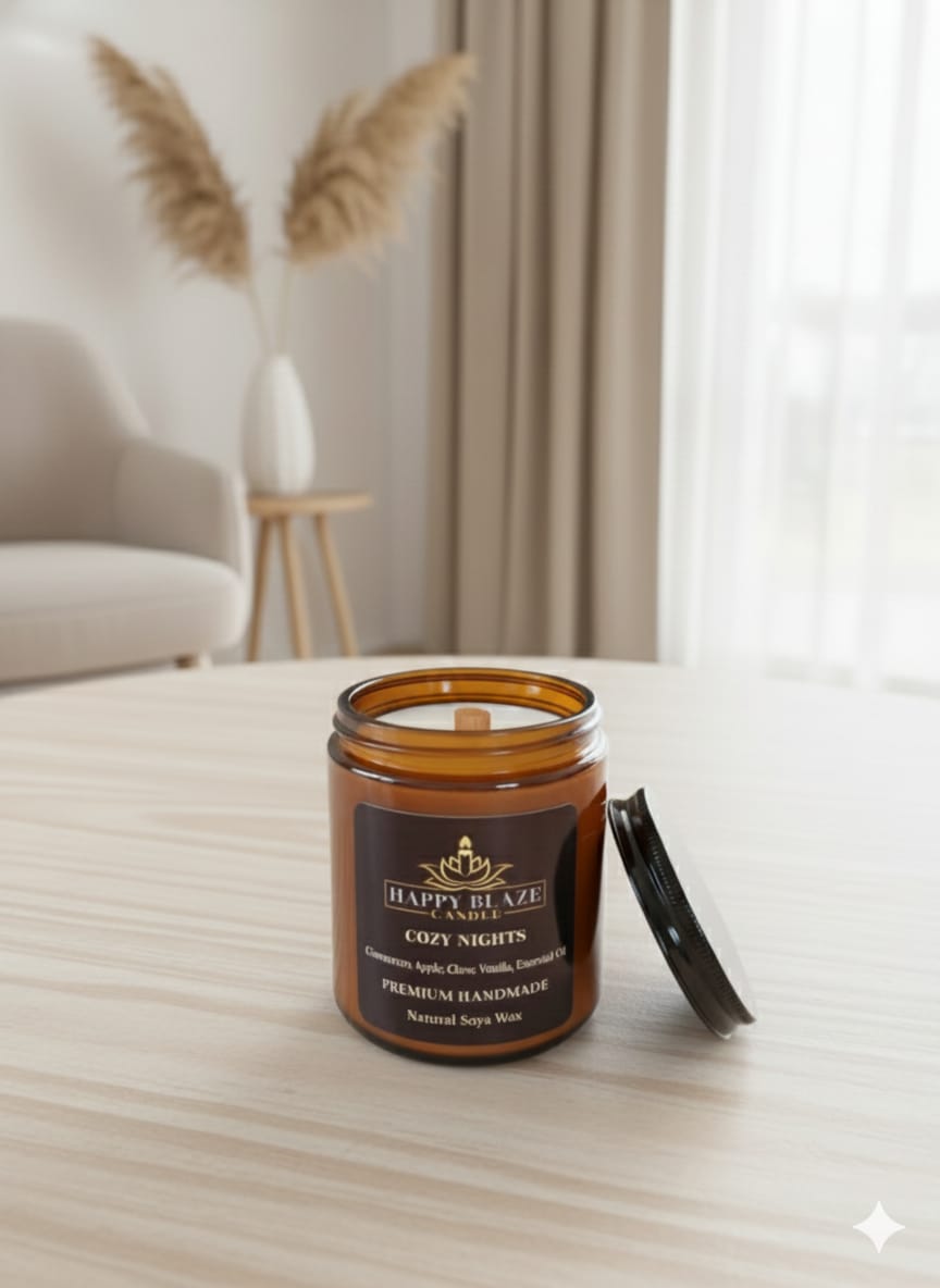 🪵 Cozy Nights | Tarçın & Vanilya Kokulu El Yapımı Soya Mumu | Happy Blaze Candle