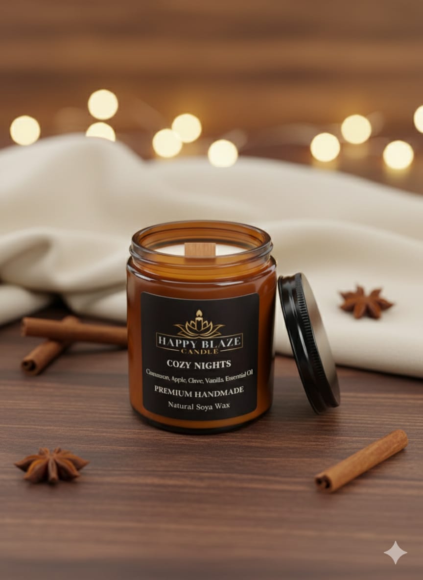 🪵 Cozy Nights | Tarçın & Vanilya Kokulu El Yapımı Soya Mumu | Happy Blaze Candle